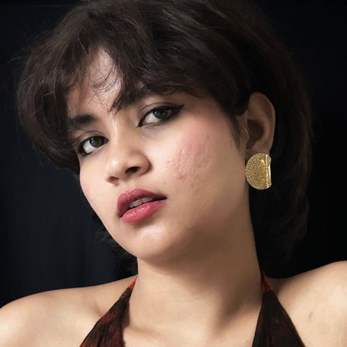 Anti-tarnish golden half-moon earrings with hammered texture, stylish and durable jewelry for women - from Trenzify Store.