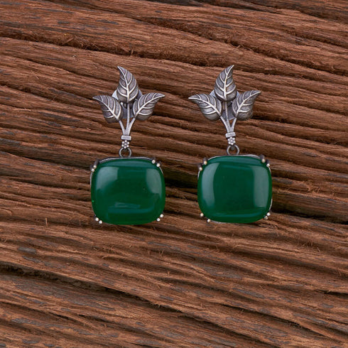 Elegant Green Stone Oxidised Leaf Earrings from Trenzify Store.