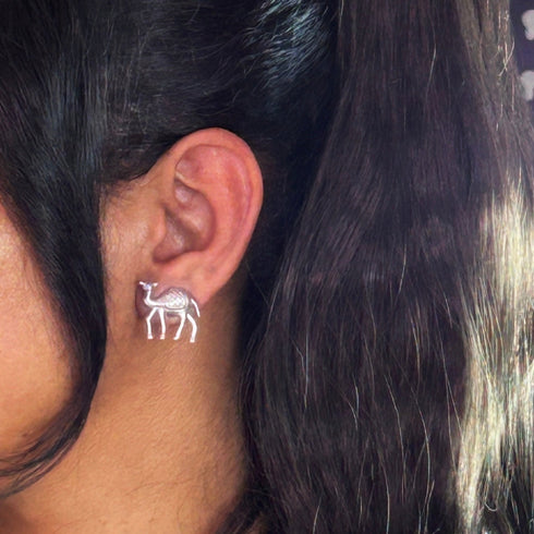 Oxidized Silver Camel Motif Stud Earrings from Trenzify Store.