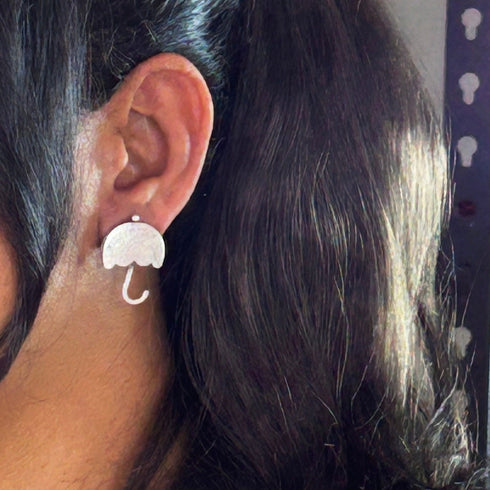Oxidized Silver Umbrella Design Stud Earrings from Trenzify Store.