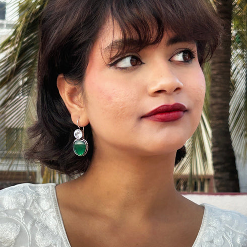 Green Onyx & Cubic Zirconia Silver Drop Earrings from Trenzify Store.