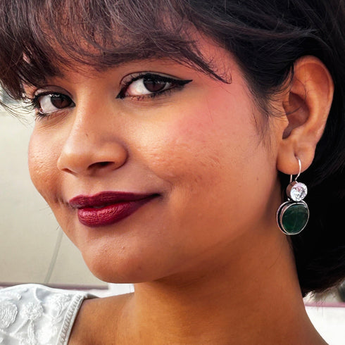 Green Onyx & Cubic Zirconia Silver Drop Earrings from Trenzify Store.