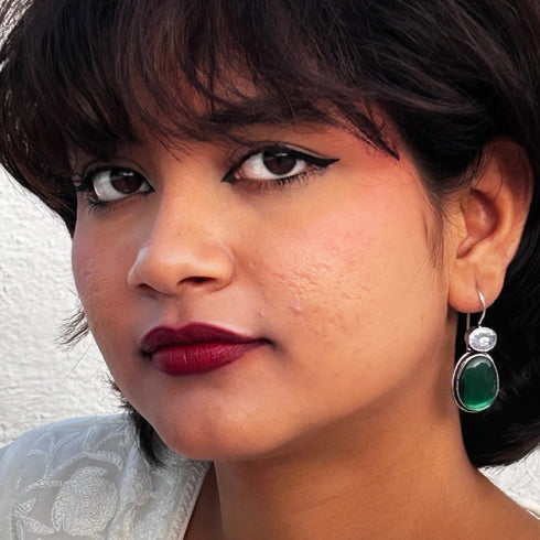 Elegant Oxidised Silver Gemstone Earrings from Trenzify Store.