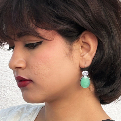 Elegant Oxidised Silver Gemstone Earrings from Trenzify Store.