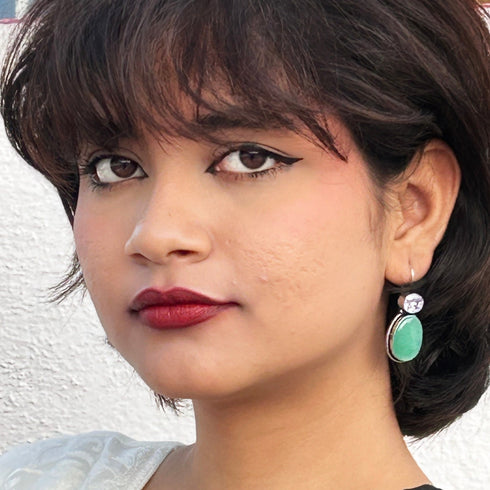 Elegant Oxidised Silver Gemstone Earrings from Trenzify Store.