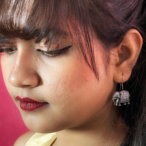Oxidized Silver Elephant Dangler Earrings from Trenzify Store.