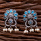 Oxidized Silver Turquoise Floral Earrings with Pearl Drops from Trenzify Store.