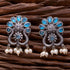 Oxidized Silver Turquoise Floral Earrings with Pearl Drops from Trenzify Store.