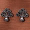 Oxidized Silver Floral Pot Earrings with Black Stone Accents from Trenzify Store.
