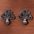 Oxidized Silver Floral Pot Earrings with Black Stone Accents from Trenzify Store.