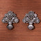 Oxidized Silver Floral Pot Earrings with White Stone Accents from Trenzify Store.