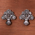 Oxidized Silver Floral Pot Earrings with White Stone Accents from Trenzify Store.