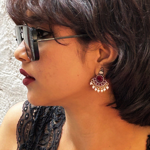 Oxidized Semi-Circular Chandbali Earrings from Trenzify Store.