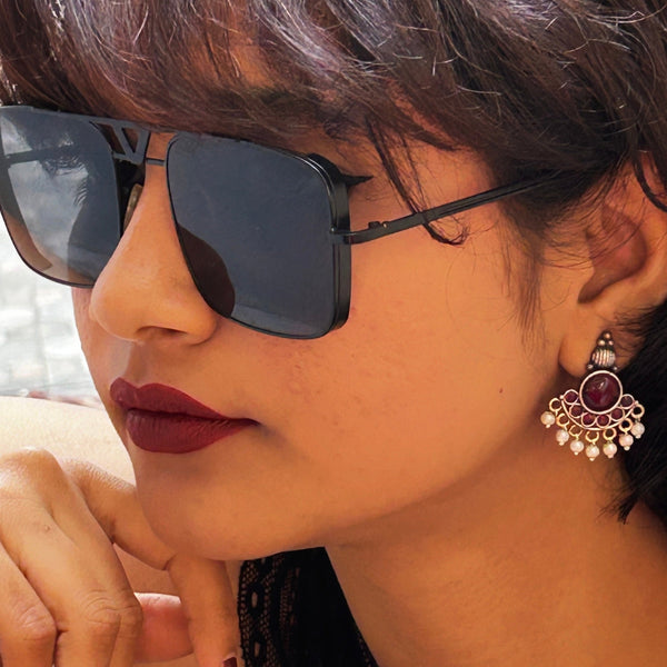 Oxidized Semi-Circular Chandbali Earrings from Trenzify Store.