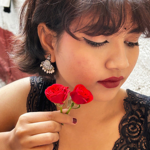 Oxidized Semi-Circular Chandbali Earrings from Trenzify Store.
