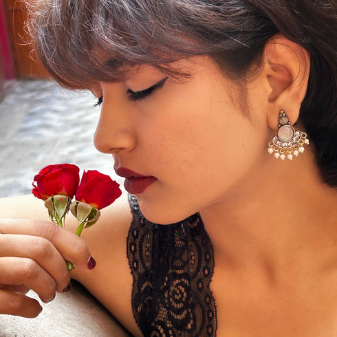 Oxidized Semi-Circular Chandbali Earrings from Trenzify Store.