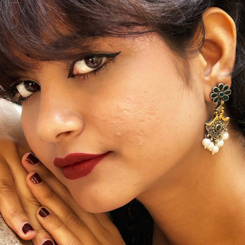 Dual-Tone Temple Drop Earrings from Trenzify Store.