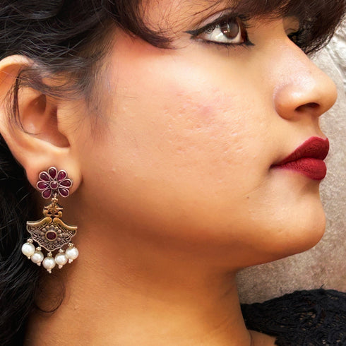 Dual-Tone Temple Drop Earrings from Trenzify Store.