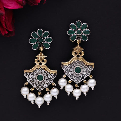 Dual-Tone Temple Drop Earrings from Trenzify Store.