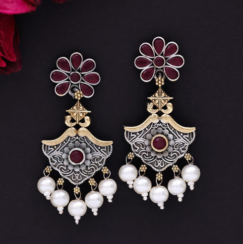 Dual-Tone Temple Drop Earrings from Trenzify Store.
