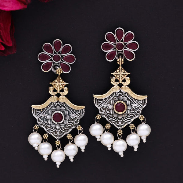 Dual-Tone Temple Drop Earrings from Trenzify Store.
