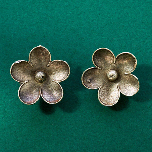 Matte Silver-Toned Floral Stud Earrings from Trenzify Store.