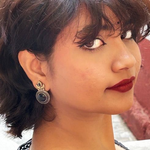 Antique Finish Round Stud Earrings from Trenzify Store.