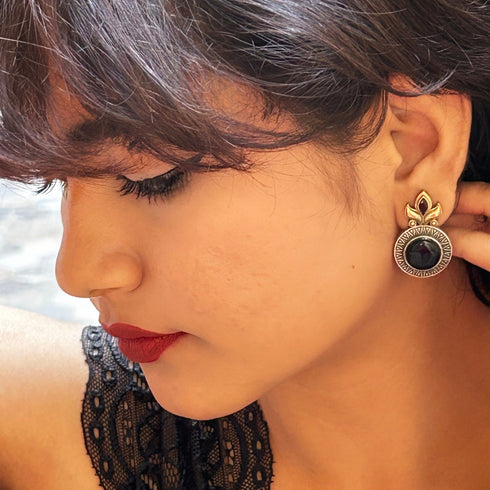 Antique Finish Round Stud Earrings from Trenzify Store.