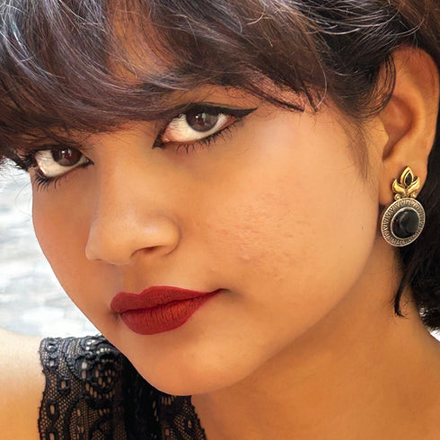 Antique Finish Round Stud Earrings from Trenzify Store.