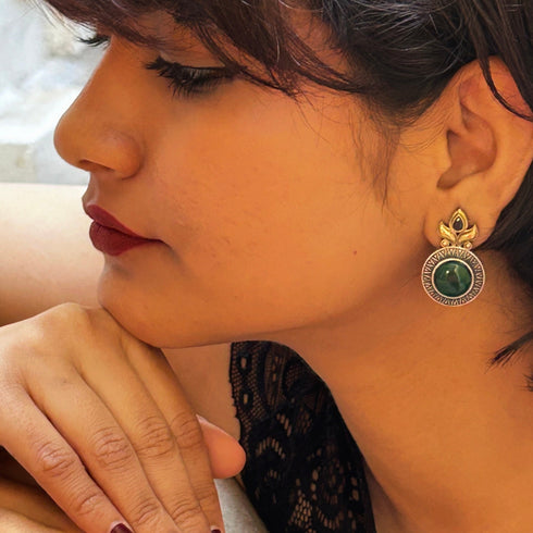 Antique Finish Round Stud Earrings from Trenzify Store.