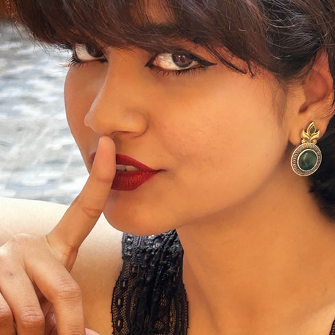 Antique Finish Round Stud Earrings from Trenzify Store.