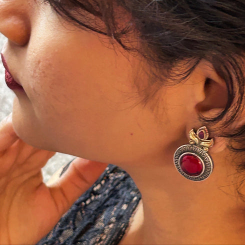 Antique Finish Round Stud Earrings from Trenzify Store.