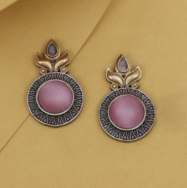 Antique Finish Round Stud Earrings from Trenzify Store.