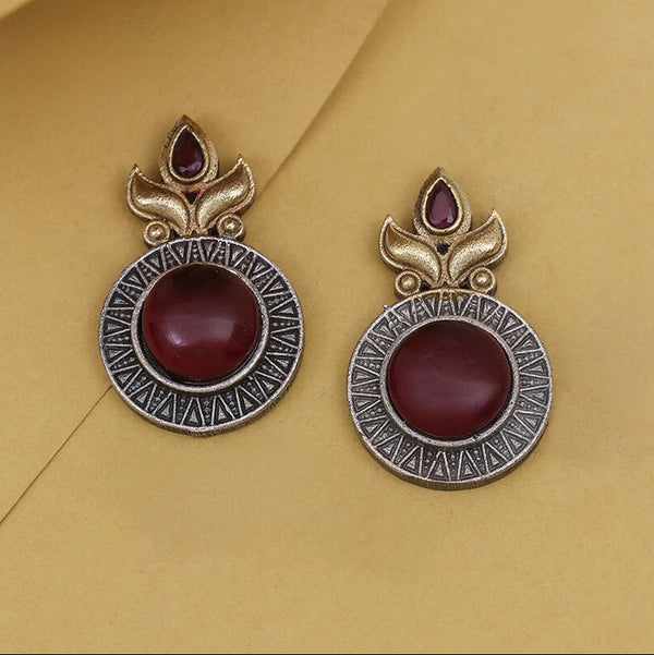 Antique Finish Round Stud Earrings from Trenzify Store.