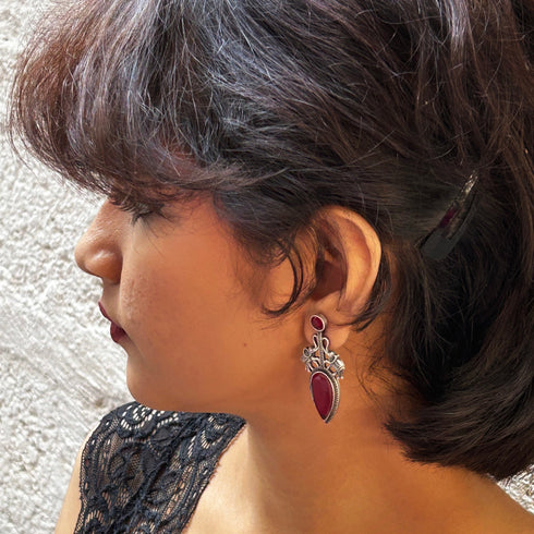 Vintage Silver Elephant & Ruby Drop Earrings from Trenzify Store.