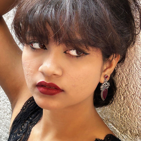 Vintage Silver Elephant & Ruby Drop Earrings from Trenzify Store.