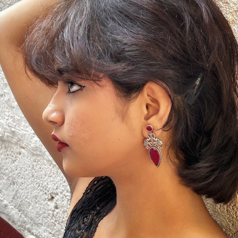 Vintage Silver Elephant & Ruby Drop Earrings from Trenzify Store.