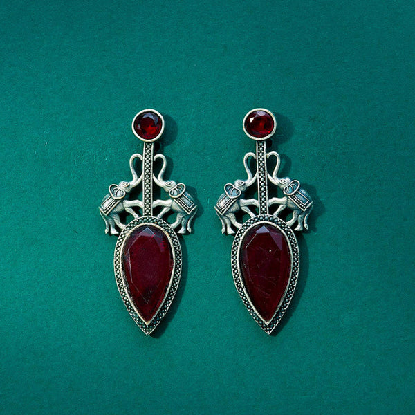 Vintage Silver Elephant & Ruby Drop Earrings from Trenzify Store.