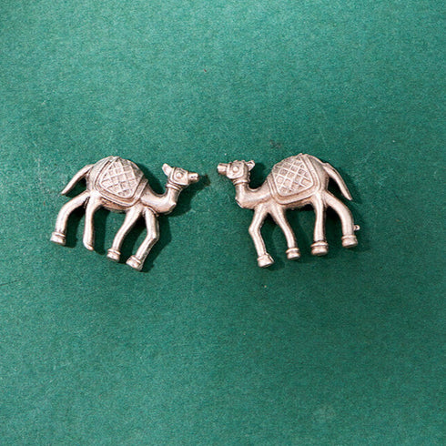 Oxidized Silver Camel Motif Stud Earrings from Trenzify Store.