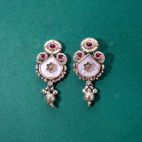 Elegant Silver & Ruby Filigree Drop Earrings from Trenzify Store.