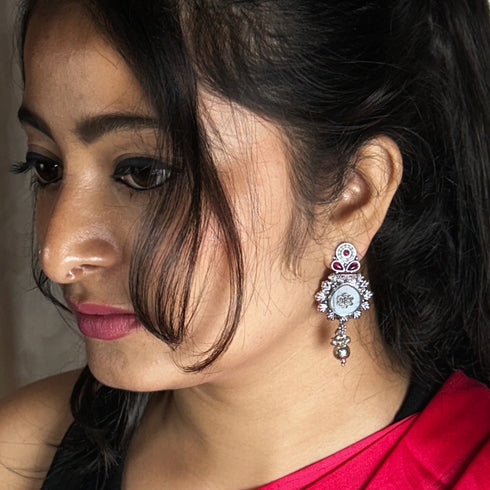 Ornate Silver & Ruby Filigree Drop Earrings from Trenzify Store.