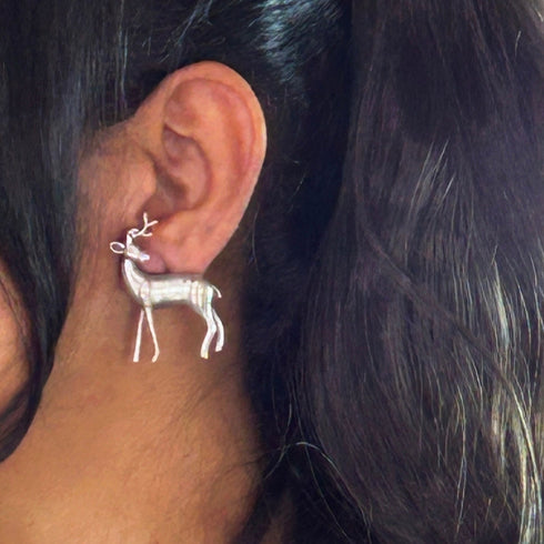 Oxidized Silver Deer-Shaped Statement Earrings from Trenzify Store.