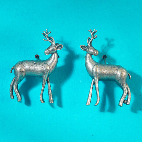 Oxidized Silver Deer-Shaped Statement Earrings from Trenzify Store.