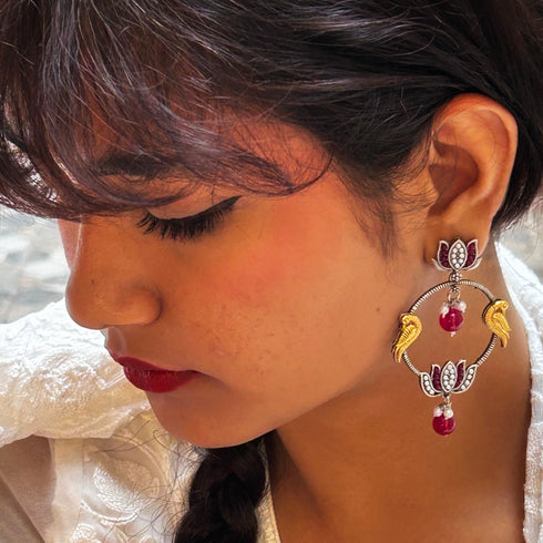 Intricate Bird & Lotus Hoop Earrings from Trenzify Store.
