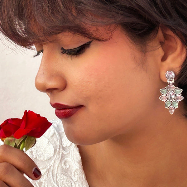 Oxidized Floral Cascade Earrings from Trenzify Store.