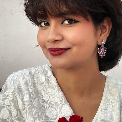 Oxidized Floral Cascade Earrings from Trenzify Store.