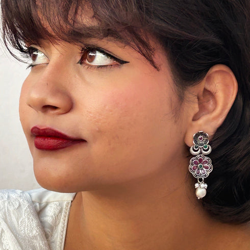 Oxidized Floral Dangler Earrings from Trenzify Store.