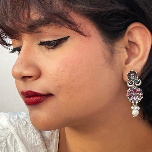Oxidized Floral Dangler Earrings from Trenzify Store.