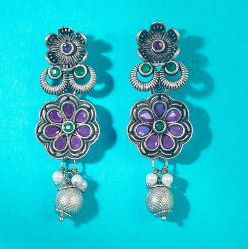 Oxidized Floral Dangler Earrings from Trenzify Store.