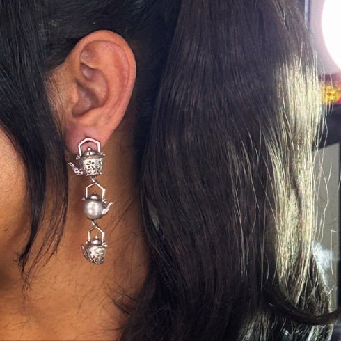 Vintage Silver Teapot Drop Earrings from Trenzify Store.